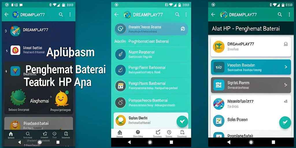 Antarmuka aplikasi DREAMPLAY77 yang menampilkan fitur penghemat baterai.