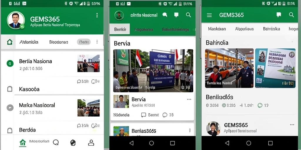 Antarmuka GEMS365 menampilkan berita nasional terkini dan menarik.